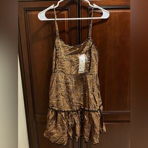 NWT Urban Outfitter Hanna Rayon Tiered Babydoll Mini Dress Leopard - S